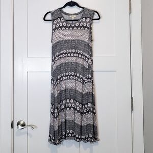 Style & Co Midi Dress Size Small Sleeveless Pullover Flare Black & White Print